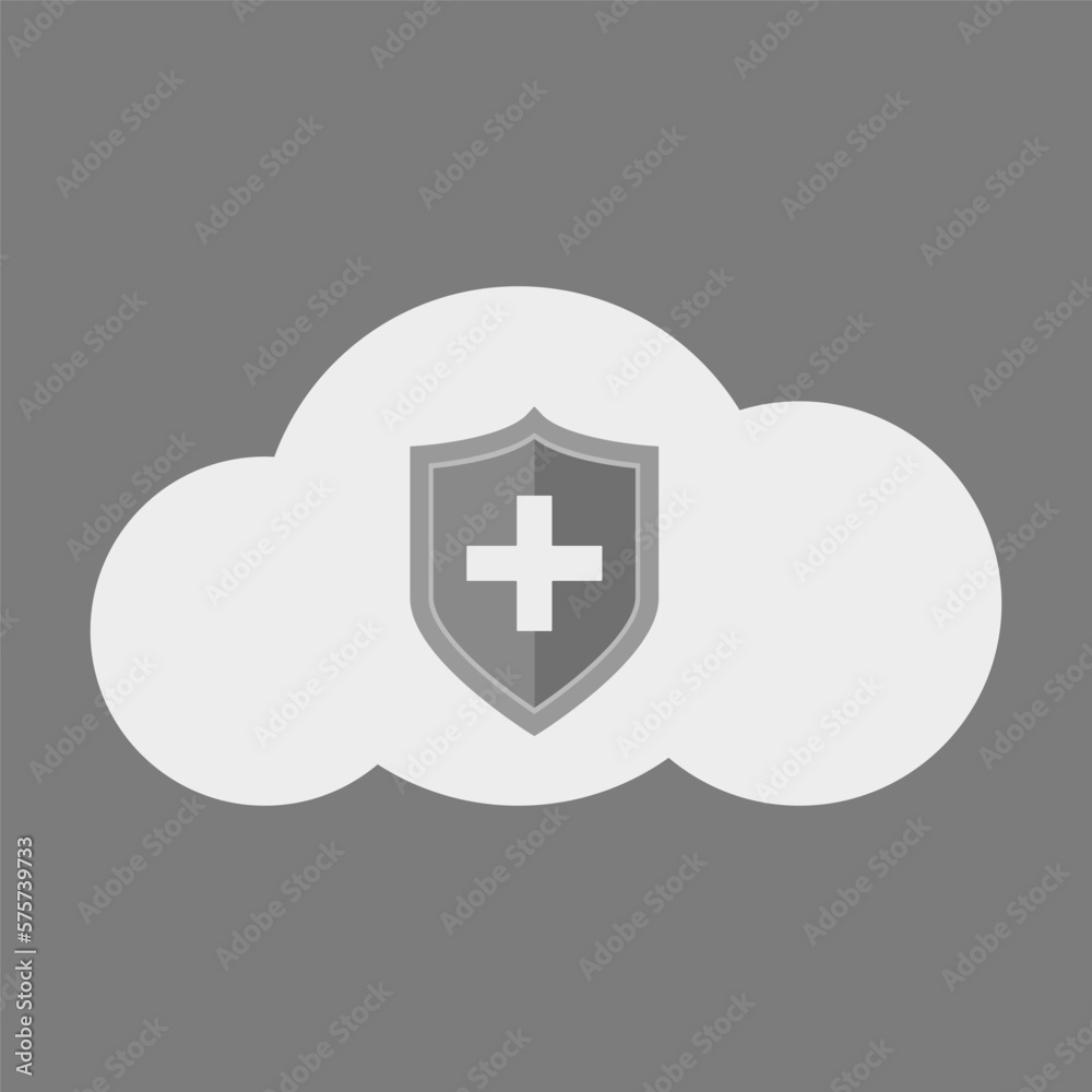 Poster shield vector icon with a plus sign vector. cross on shield in cloud vector. service data center in 