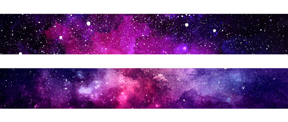 Fototapeta na wymiar Space background with realistic nebula and shining stars. Decorative washi tape with galaxy