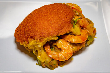 Brazilian acaraje traditional food of African origin in Bahia with vatapa caruru and dried shrimp