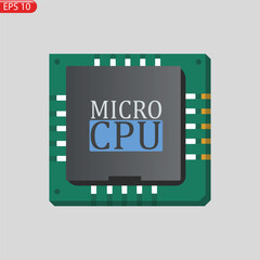 Vector set Icon of computer chips. The processor has the inscription: CPU, chip, micro-chip, processor
