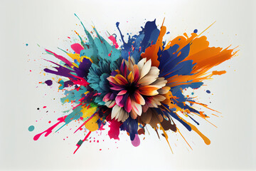 colorful flower explosion on white background, created.generative ai