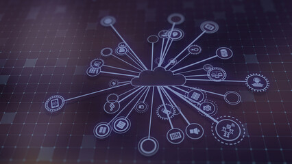 3D rendering the concept of cloud technologies and server data processing