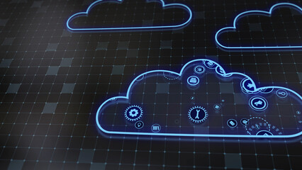 3D rendering the concept of cloud technologies and server data processing