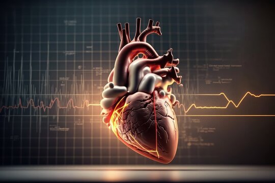 Anatomy of human heart on ecg medical background, AI generated