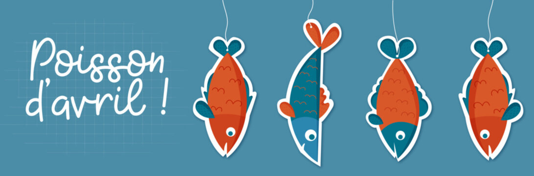 Bannière Poisson d'avril - Titre et illustrations de poissons pour le premier avril 