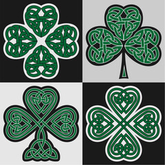 Abstract green clover logo four and three leaves heart shape. Graphic design template. Simple vector logo isolated illustration