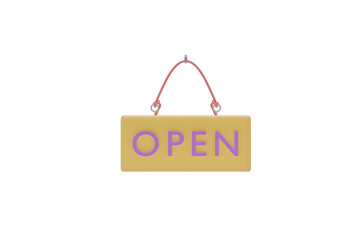 Open board sign 3d Render Transparent Background