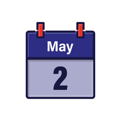 May 2, Calendar icon. Day, month. Meeting appointment time. Event schedule date. Flat vector illustration.