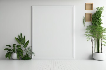 White Wall with Green Plants Empty. Photo generative AI