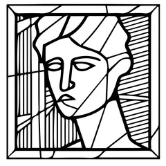 Classic antique plaster sculptures of a man. Hand drawn sketch of two antique heads. Vector.