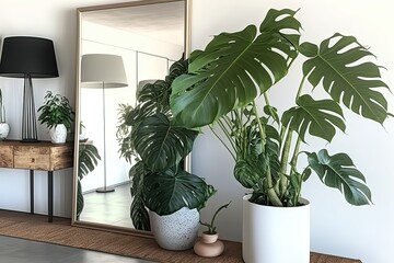 Large Tropical Plants in Pots Decorating Room. Photo generative AI
