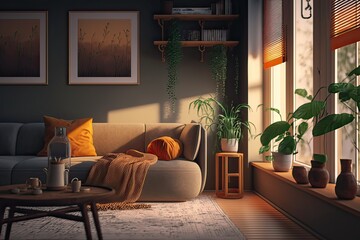 Cozy Home Interior Living Room, Own Photos in Portfolio. Photo generative AI