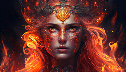 Fototapeta na wymiar Freyja the god of love, sex, and fertility - in fire - German gods - Mythologies - Generative AI