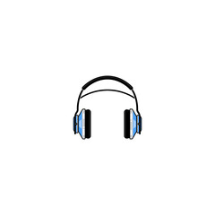 Vector illustration of a black and blue headband headphones.