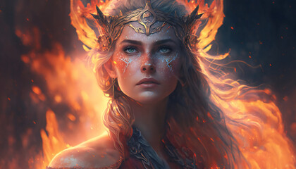 Freyja the god of love, sex, and fertility - in fire - German gods - Mythologies - Generative AI