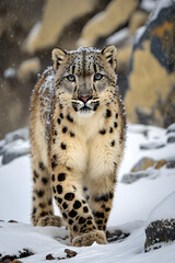 Fototapeta premium leopard in snow