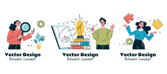 Business people success teamwork startup doodle line style concept. Graphic design vector illustration