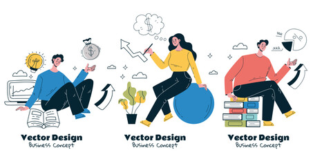 Business people success teamwork startup doodle line style concept. Graphic design vector illustration