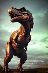 T-rex dinosaur predator in jungle , prehistoric monster animal.Generative AI