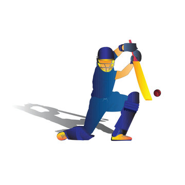 Batsman playing cricket in blue costume.
