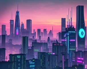 Cyberpunk City Sunset