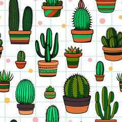 Vector Mexican Succulents or Cactus Summer Seamless Surface Pattern for Products, Fabric or Wrapping Paper Prints.