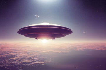 Fototapeta na wymiar UFO flying low over the Earth AI generative. Generative AI