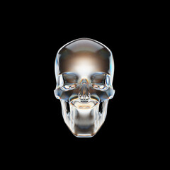 glass skull, crystal skull, black background illustration, front view