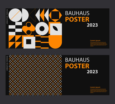 Swiss Art inspired vector graphics cards made with abstract geometric shapes and texts, useful for poster art and digital prints.