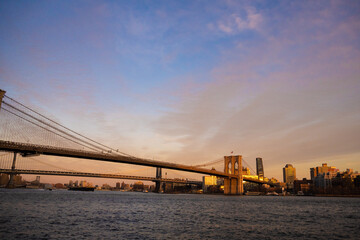 brooklyn bridge in the sunny late afternoon view of Beooklyn