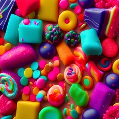 Fototapeta na wymiar Colorful tasty candies on background - generative ai