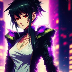 Cyberpunk Anime Character - Fantasy - Cute - Fashion - Futuristic - Future - City - Game - Animation