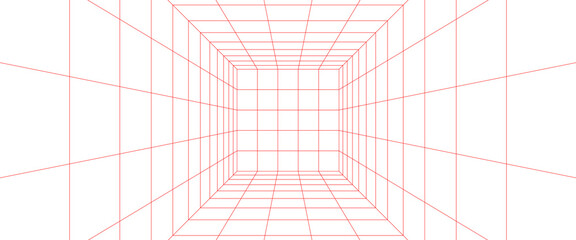room interior perspective grid. red lines 3d view illustration