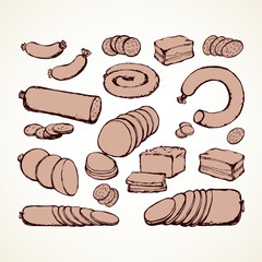 Meat production. Vector drawing objects