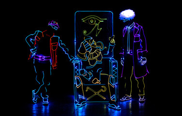 dance team in costumes of the LEDs . Laser dance show