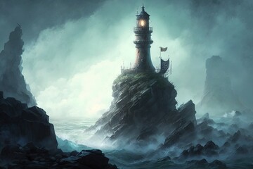 The Ancient Guardian of the Foggy Coast: A Fantasy Lighthouse Generative AI