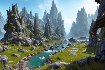 Naklejka na ściany i meble Fantasy Environment Concept - Natural - Legendary - Creature - Magical - Dark Fantasy - Stylized - Game Environment - Elder