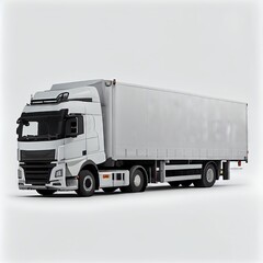 White truck with a trailer on a white background. Generative AI