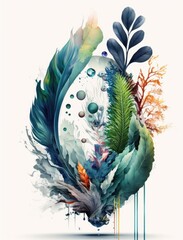 Eclectic style illustration combining cultural and artistic impressions. Nature inspired and focusing on organic elements .Isolated on a white background.