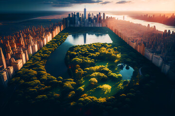 Central park in New York, aerial view. Drone shot of Central Park, Manhattan, New York.