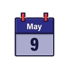 May 9, Calendar icon. Day, month. Meeting appointment time. Event schedule date. Flat vector illustration.