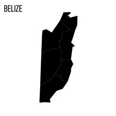 Belize political map of administrative divisions - districts. Blank black map and country name title.