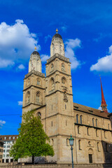 Fototapeta na wymiar Grossmunster cathedral in Zurich, Switzerland