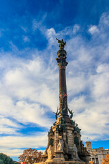Fototapeta na wymiar Christopher Columbus monument at the lower end of the famous street La Rambla in Barcelona, Spain