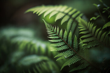 Green fern branches. Green floral background. Generative AI.