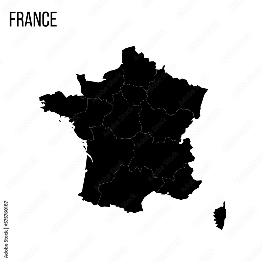 Canvas Prints France political map of administrative divisions - regions. Blank black map and country name title. - Canvas Prints