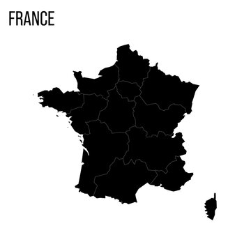 France political map of administrative divisions - regions. Blank black map and country name title.