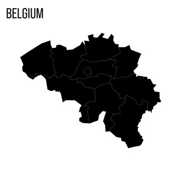 Belgium political map of administrative divisions - provinces. Blank black map and country name title.