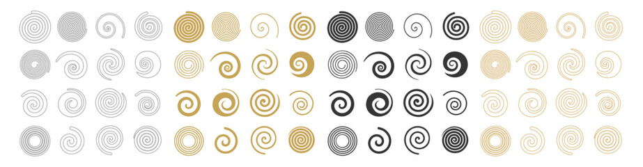 Set of simple spirals. Swirl motion twisting circles design element set isolated vector icons