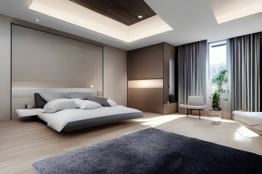 Interior of modern stylish bedroom - generative ai